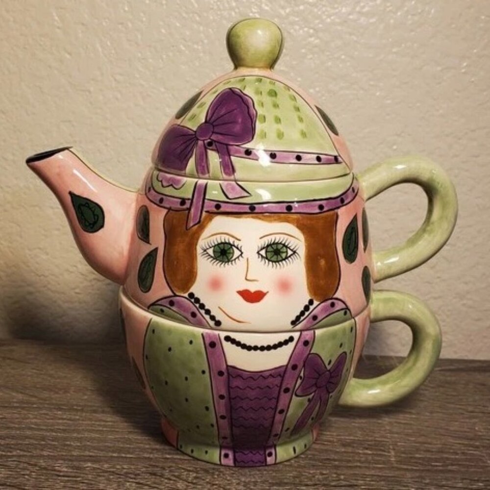 Susan Paley By Ganz Collection Tea Pot Mug Set~Colorful Ladies READ